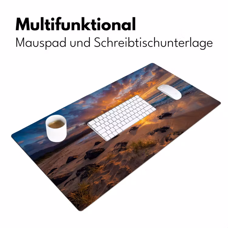 Strand - Zonsondergang - Golven - Natuur - Oranje Muismat XXL klein -ysfeer4_duits