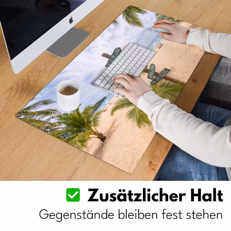 Strand - Wegwijzer - Palmen - Tropisch - Groen Muismat XXL klein -ysfeer3_duits