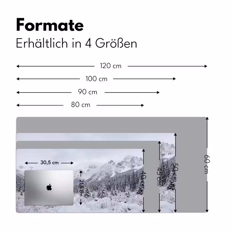 Weg - Bergen - Sneeuw - Naaldbos - Avontuurlijk Muismat XXL klein -ysfeer5_duits