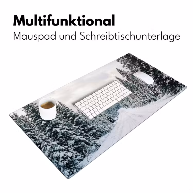 Weg - Sneeuw - Naaldbos - Winter - Avontuurlijk Muismat XXL klein -ysfeer4_duits