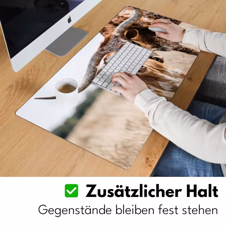 Texas Longhorn - Kalf - Weide - Dieren Muismat XXL klein -ysfeer3_duits