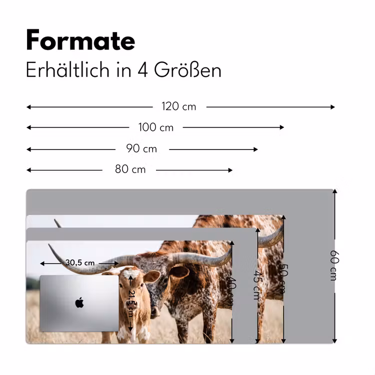 Texas Longhorn - Kalf - Weide - Dieren Muismat XXL klein -ysfeer5_duits