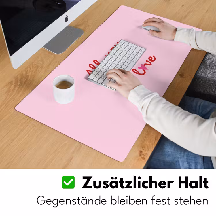 Tekst - Roze - Love - Hart Muismat XXL klein -ysfeer3_duits