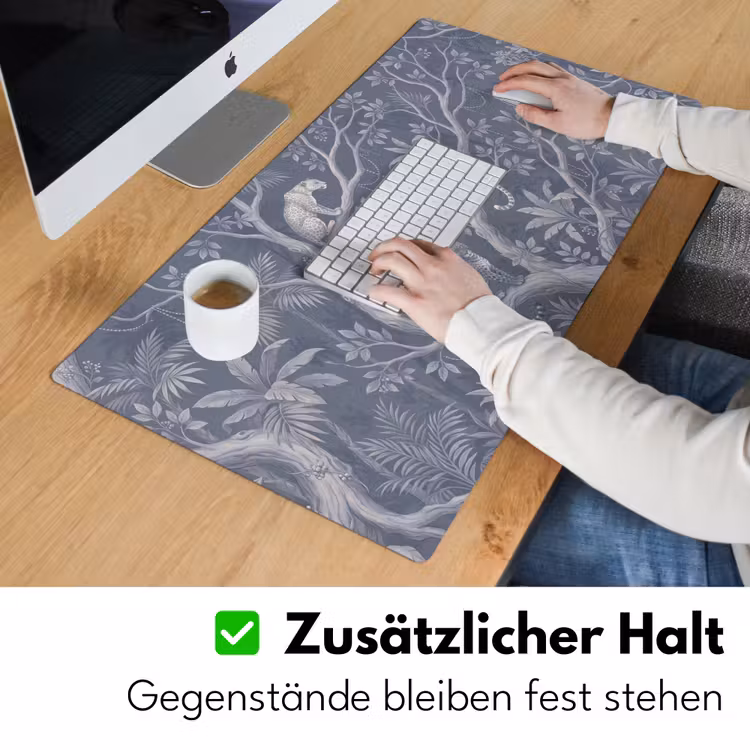 Dieren - Jungle - Illustratie - Bomen - Blauw Muismat XXL klein -ysfeer3_duits