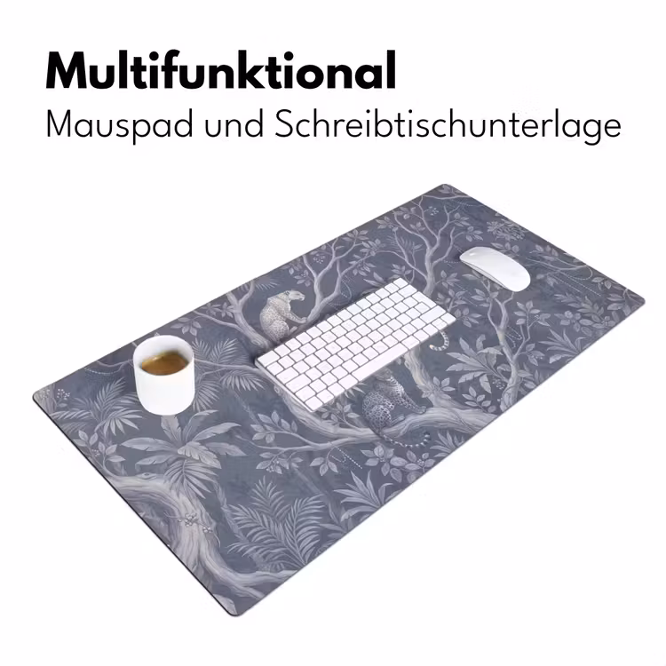 Dieren - Jungle - Illustratie - Bomen - Blauw Muismat XXL klein -ysfeer4_duits