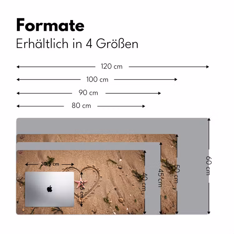 Schreibtischunterlage - Tiere – Herz – Strand – Sand – Rosa - Dieren - Hart - Strand - Zand - Roze Muismat XXL klein