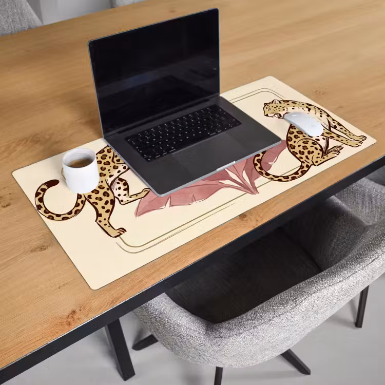 Schreibtischunterlage - Tiere – Katze – Dschungel – Illustration – Beige - Dieren - Kat - Jungle - Illustratie - Beige Muismat XXL klein