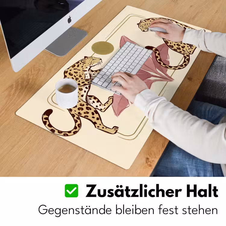 Schreibtischunterlage - Tiere – Katze – Dschungel – Illustration – Beige - Dieren - Kat - Jungle - Illustratie - Beige Muismat XXL klein