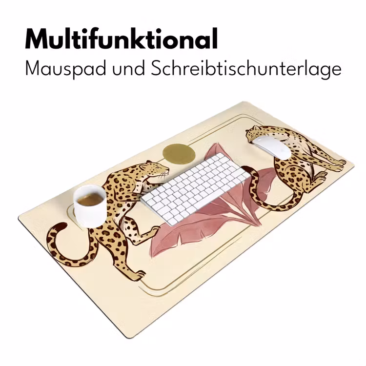 Schreibtischunterlage - Tiere – Katze – Dschungel – Illustration – Beige - Dieren - Kat - Jungle - Illustratie - Beige Muismat XXL klein