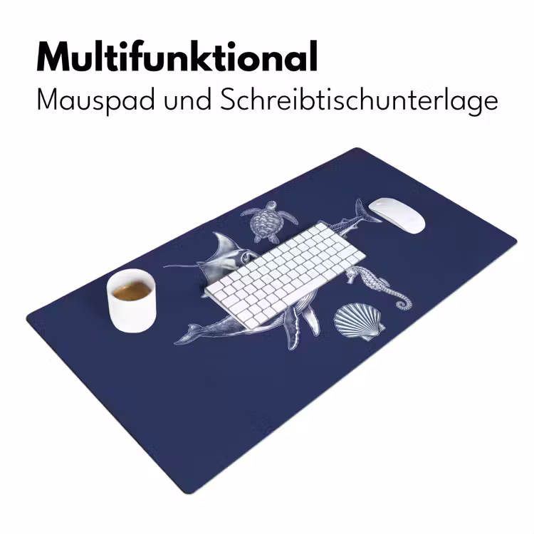 Dieren - Zeeleven - Oceaan - Graveren - Blauw Muismat XXL klein -ysfeer4_duits