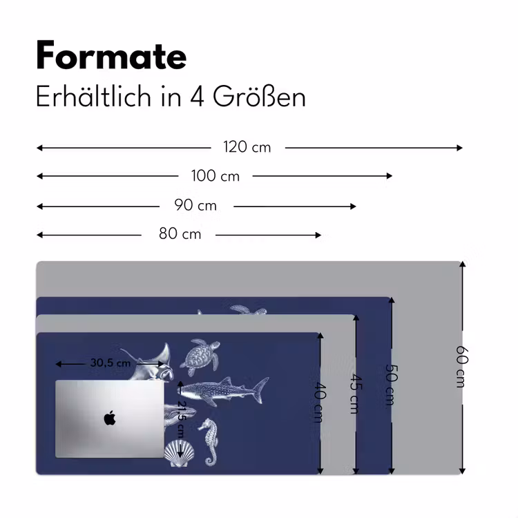 Dieren - Zeeleven - Oceaan - Graveren - Blauw Muismat XXL klein -ysfeer5_duits