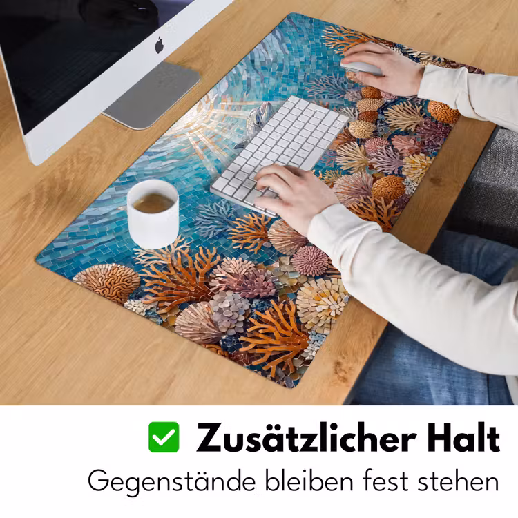 Dieren - Mozaïek - Oceaan - Koraal - Blauw Muismat XXL klein -ysfeer3_duits