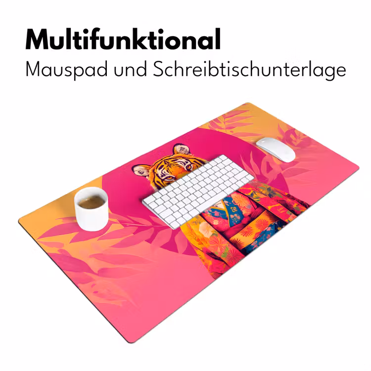 Tijger - Kimono - Planten - Roze Muismat XXL klein -ysfeer4_duits