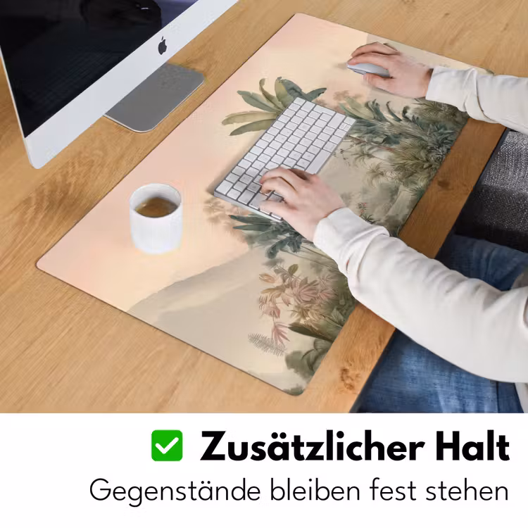 Tropisch landschap - palmbomen - Bloemen - Roze lucht Muismat XXL klein -ysfeer3_duits