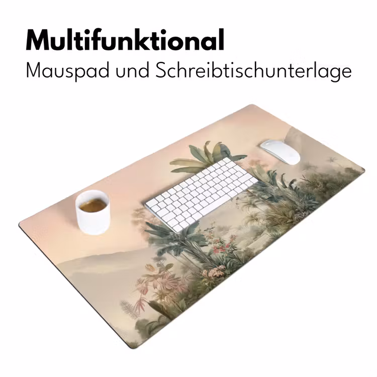 Tropisch landschap - palmbomen - Bloemen - Roze lucht Muismat XXL klein -ysfeer4_duits