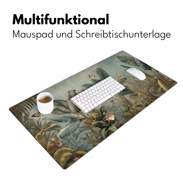 Tropisch bladerdek - Vlinders - groen - Bruin Muismat XXL klein -ysfeer4_duits