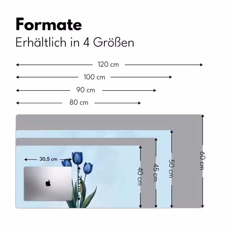 Tulpen - Blauw - Bladeren Muismat XXL klein -ysfeer5_duits