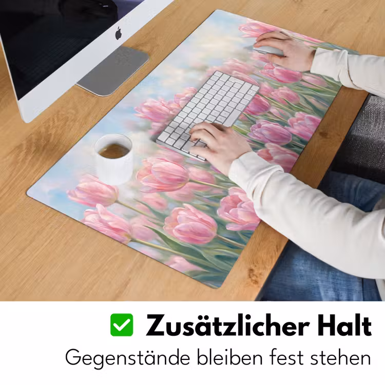 Tulpen - Veld - Lente - Roze Muismat XXL klein -ysfeer3_duits