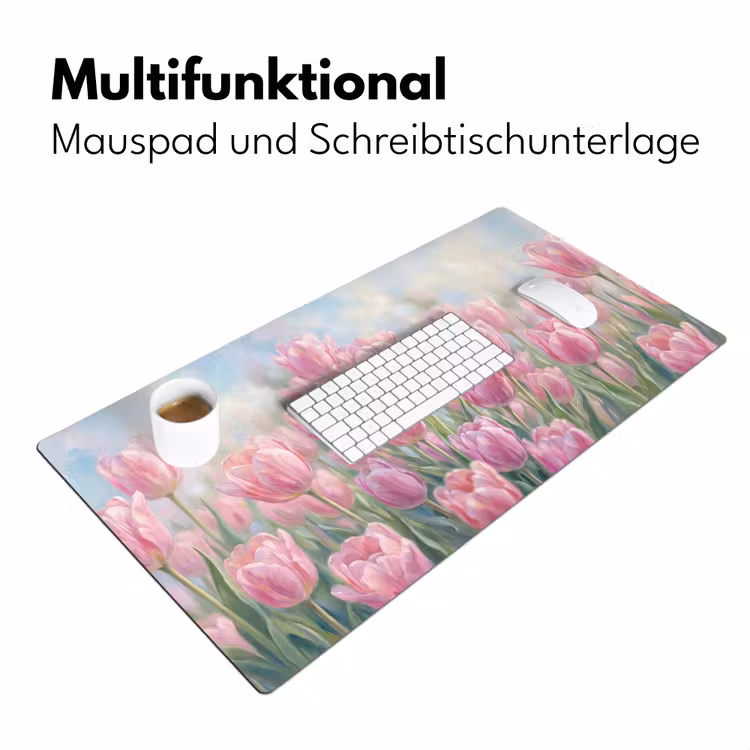 Tulpen - Veld - Lente - Roze Muismat XXL klein -ysfeer4_duits