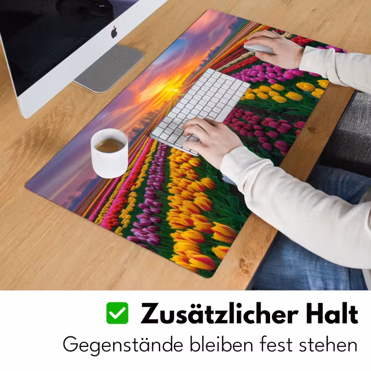 Tulpenveld - Zonsondergang - Kleurrijk Muismat XXL klein -ysfeer3_duits