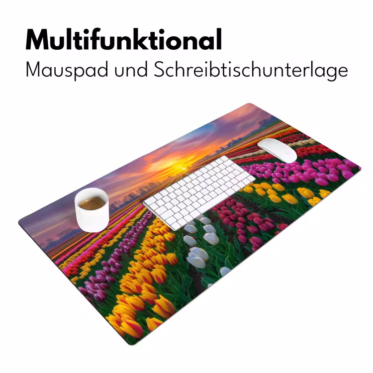 Tulpenveld - Zonsondergang - Kleurrijk Muismat XXL klein -ysfeer4_duits