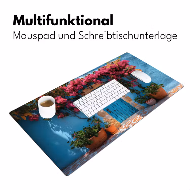 Deur - Hout - Bloemen - Blauw Muismat XXL klein -ysfeer4_duits