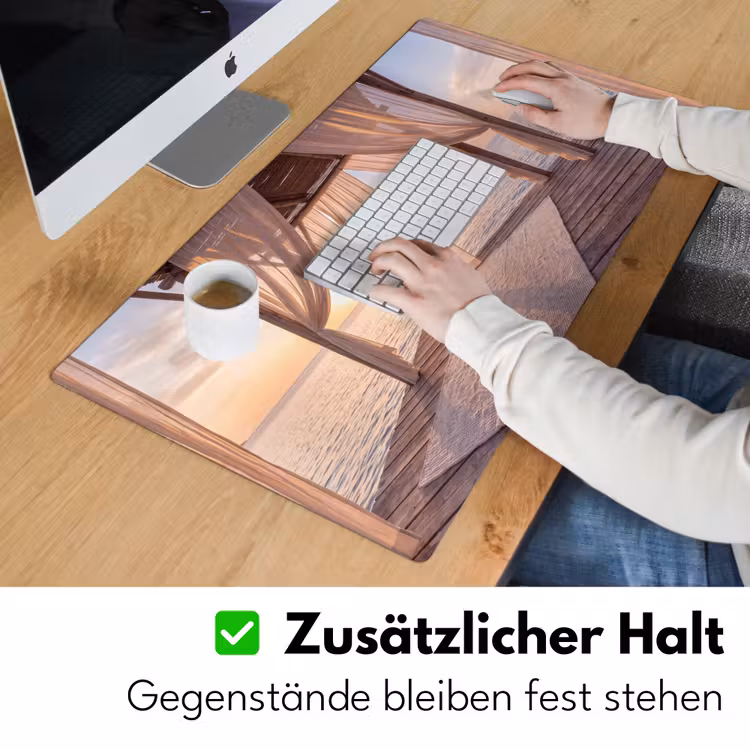 Schreibtischunterlage - Überdachung – Meer – Sonnenuntergang – Urlaub – Ruhe - Overkapping - Zee - Zonsondergang - Vakantie - Rust Muismat XXL klein