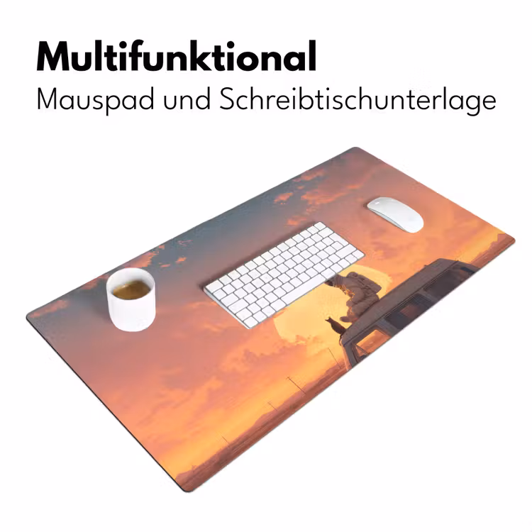 Busje - Kat - Zonsondergang - Oranje Muismat XXL klein -ysfeer4_duits
