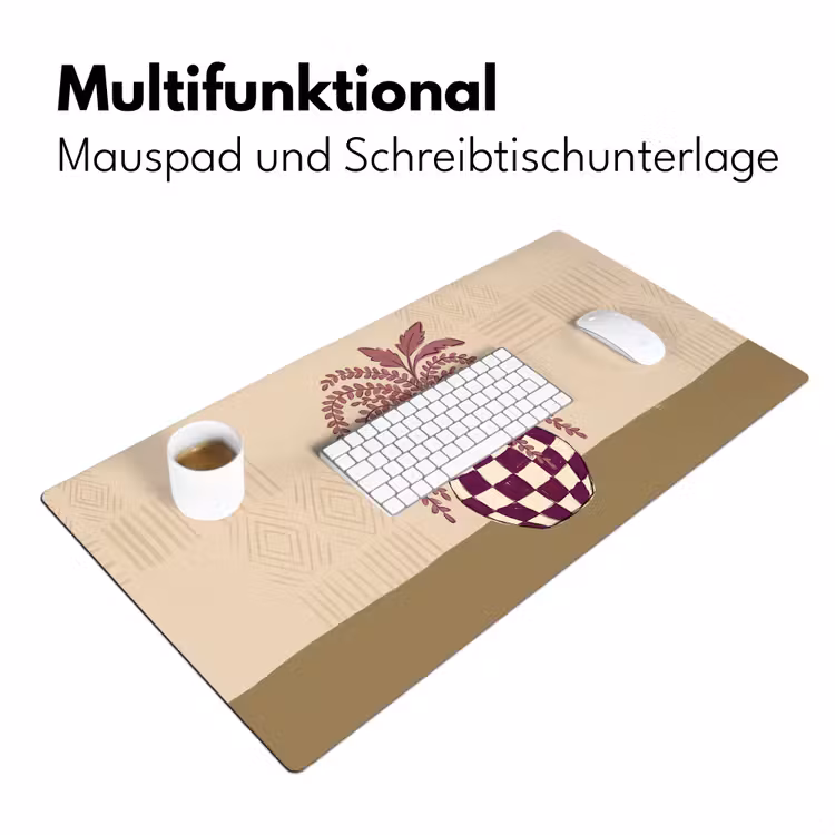 Schreibtischunterlage - Vase – Kariert – Pflanzen – Modern – Lila - Vaas - Geruit - Planten - Modern - Paars Muismat XXL klein
