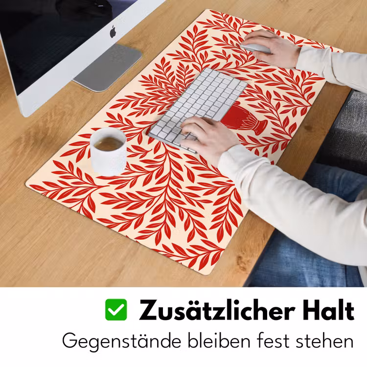 Schreibtischunterlage - Vase – Pflanzen – Dekoration – Abstrakt – Rot - Vaas - Planten - Decoratie - Abstract - Rood Muismat XXL klein