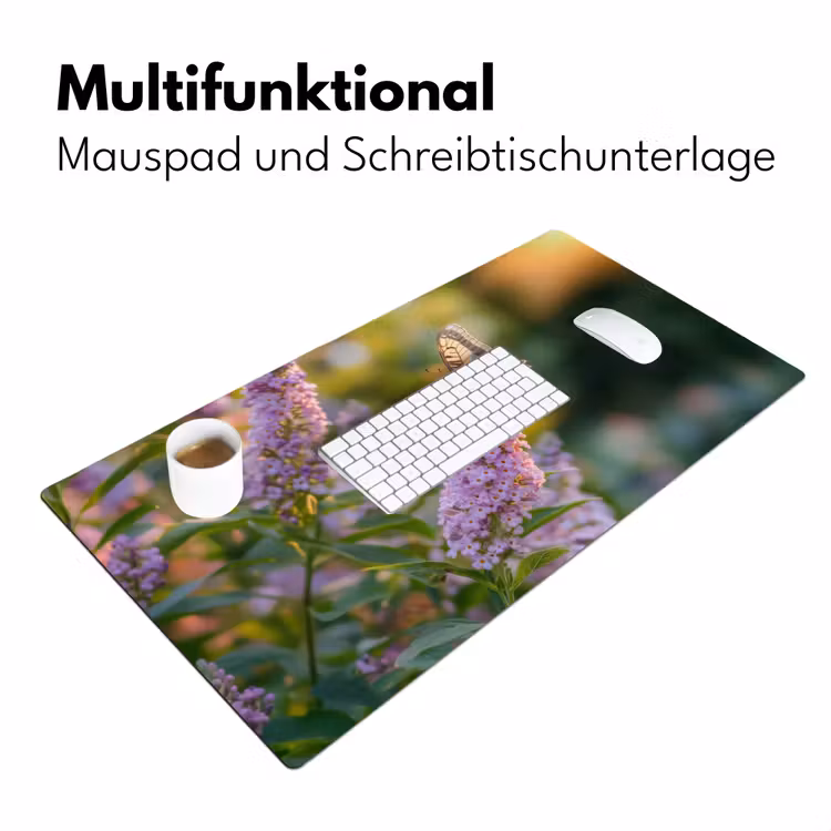 Sierlijke - Vlinder - Paarse - Bloemen Muismat XXL klein -ysfeer4_duits
