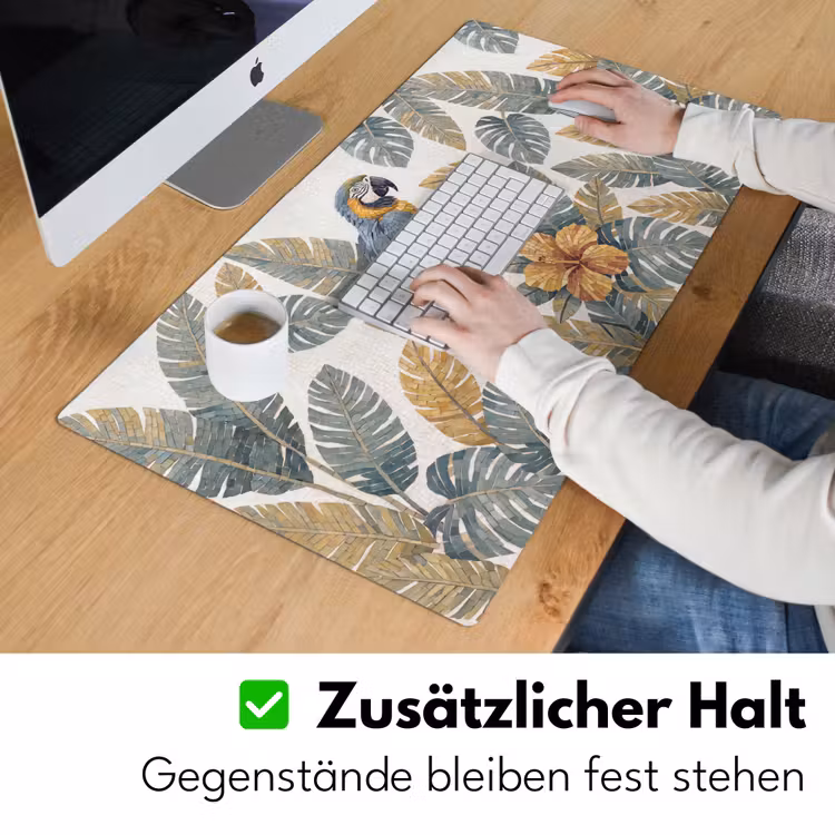 Vogel - Tak - Natuur - Mozaïek - Blauw Muismat XXL klein -ysfeer3_duits