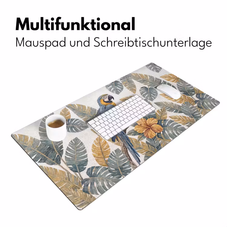 Vogel - Tak - Natuur - Mozaïek - Blauw Muismat XXL klein -ysfeer4_duits