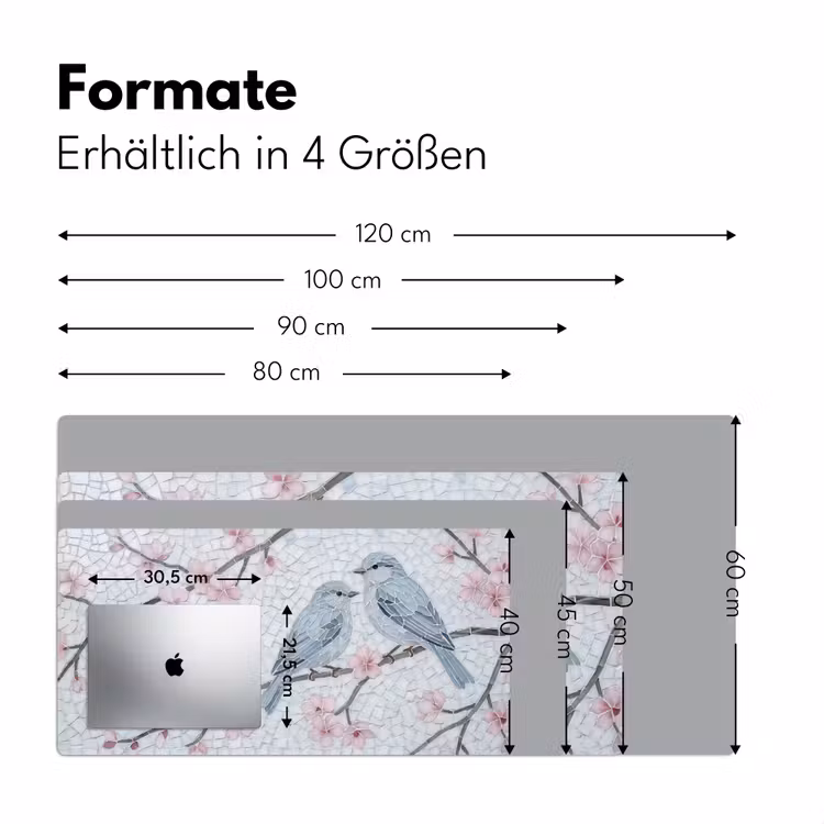 Vogel - Bloemen - Natuur - Mozaïek - Roze Muismat XXL klein -ysfeer5_duits