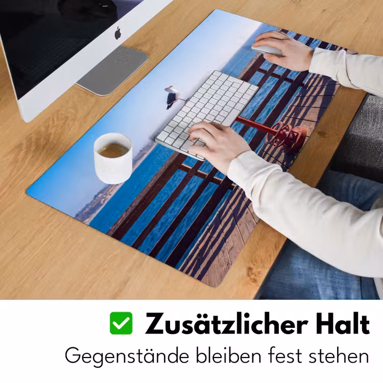 Schreibtischunterlage - Vogel – Fernglas – Küste – Meer – Blau - Vogel - Verrekijker - Kust - Zee - Blauw Muismat XXL klein