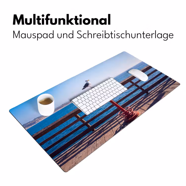 Schreibtischunterlage - Vogel – Fernglas – Küste – Meer – Blau - Vogel - Verrekijker - Kust - Zee - Blauw Muismat XXL klein