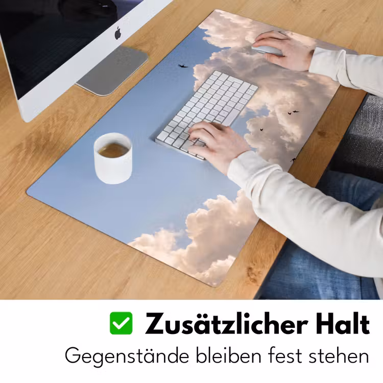 Vogel - Vlucht - Wolken - Natuur - Blauw Muismat XXL klein -ysfeer3_duits