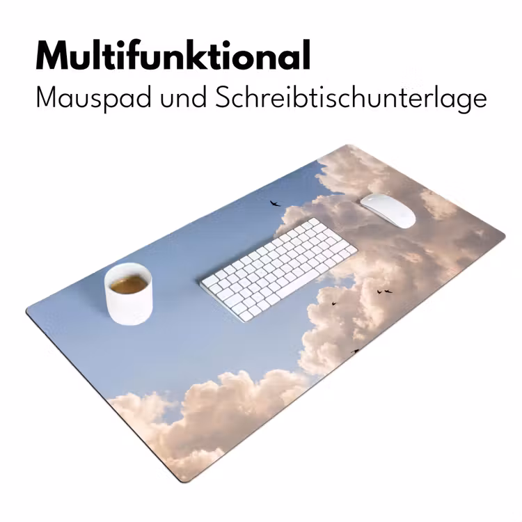 Vogel - Vlucht - Wolken - Natuur - Blauw Muismat XXL klein -ysfeer4_duits