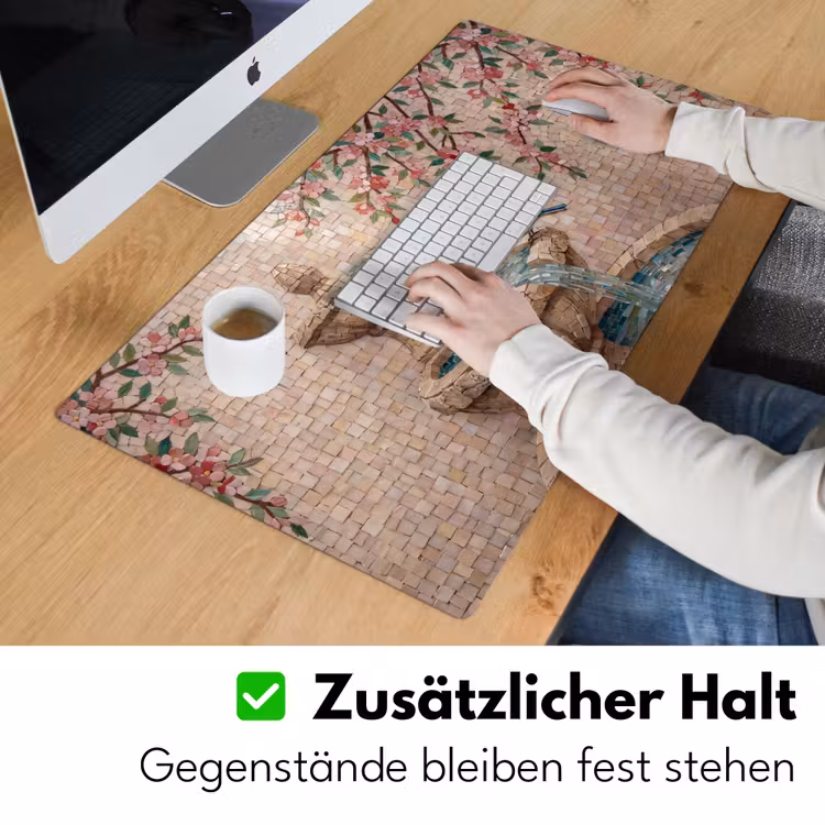 Vogel - fontein - mozaiek - kleurrijk - dieren Muismat XXL klein -ysfeer3_duits