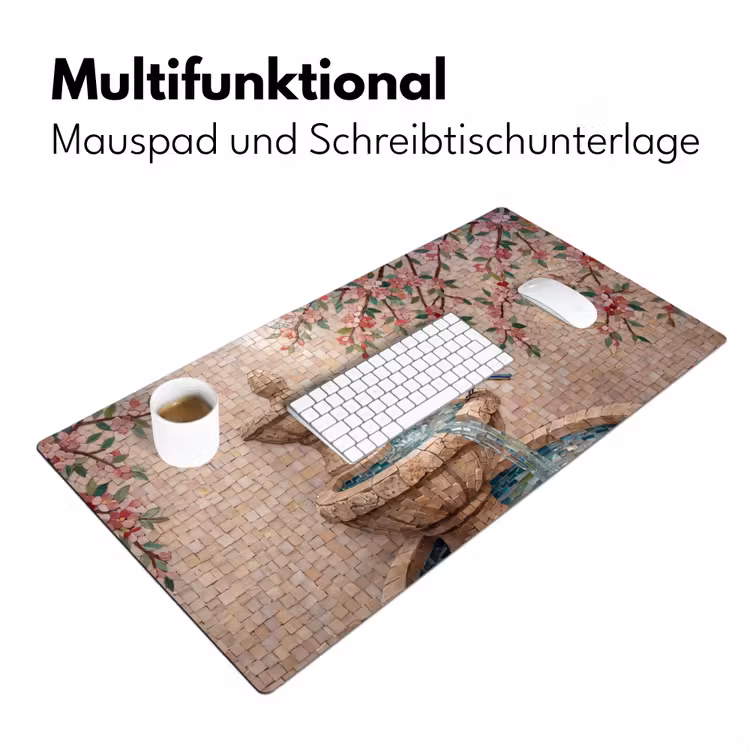 Vogel - fontein - mozaiek - kleurrijk - dieren Muismat XXL klein -ysfeer4_duits