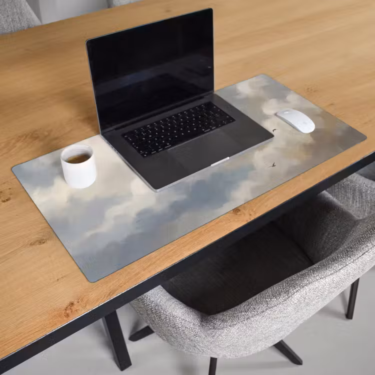 Vogel - Wolken - Natuur - Modern - Grijs Muismat XXL klein -sfeer1