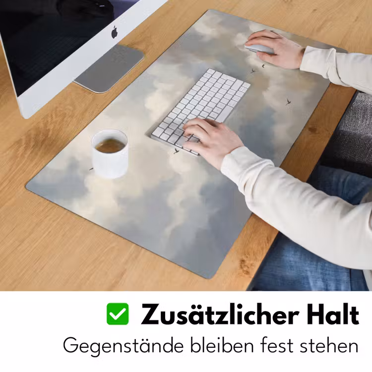 Vogel - Wolken - Natuur - Modern - Grijs Muismat XXL klein -ysfeer3_duits