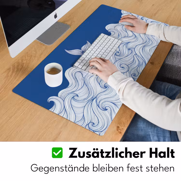Walvis - Staart - Golven - Lijntekening - Blauw Muismat XXL klein -ysfeer3_duits
