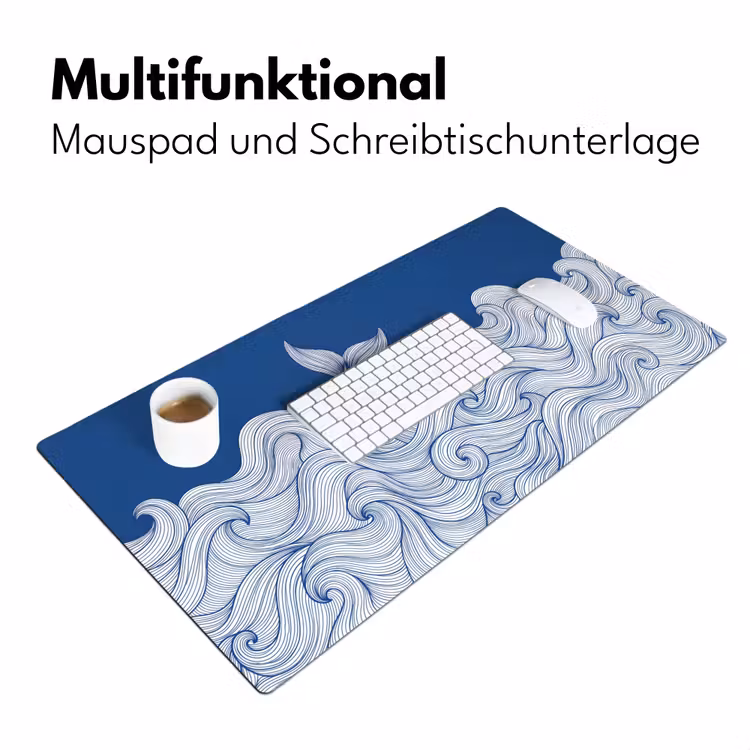 Walvis - Staart - Golven - Lijntekening - Blauw Muismat XXL klein -ysfeer4_duits