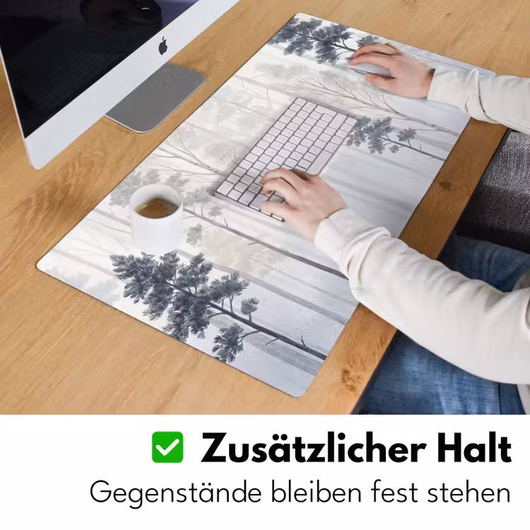 Bos - Bomen - Mist - Natuur - Illustratie - Grijs Muismat XXL klein -ysfeer3_duits