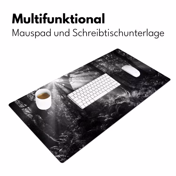 Bos - Lichtstralen - Natuur - Zwart-wit Muismat XXL klein -ysfeer4_duits