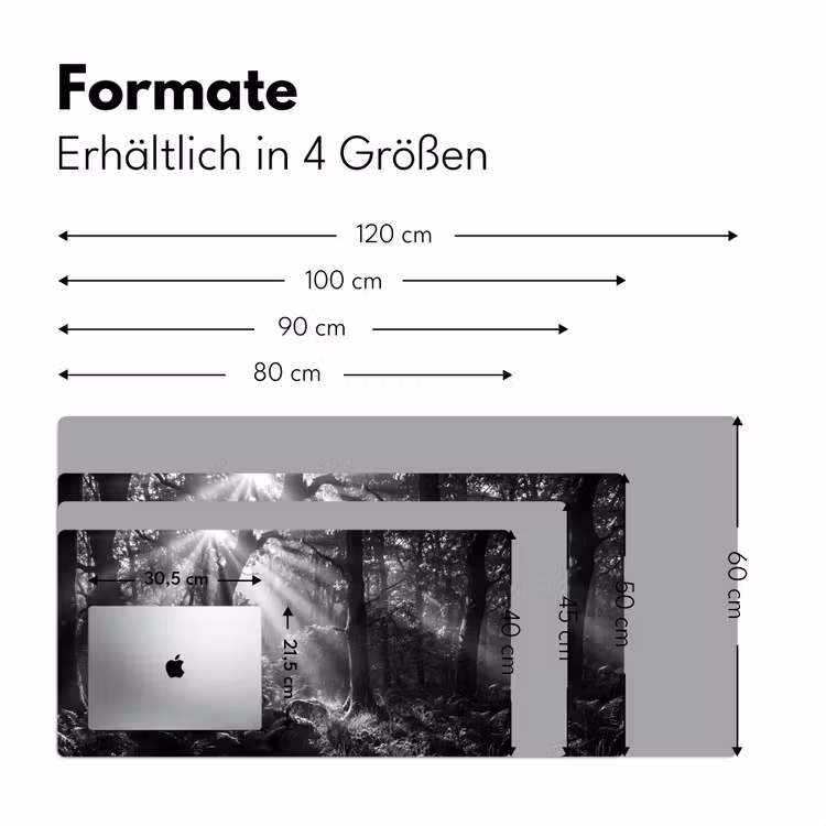 Bos - Lichtstralen - Natuur - Zwart-wit Muismat XXL klein -ysfeer5_duits