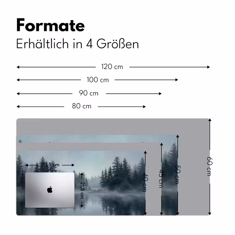 Bos - Meer - Mist - Natuur - Grijs Muismat XXL klein -ysfeer5_duits