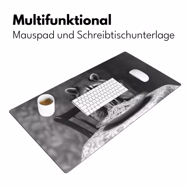 Wasbeer - Cute - Pasta - Tafelkleed - Zwart - Wit Muismat XXL klein -ysfeer4_duits