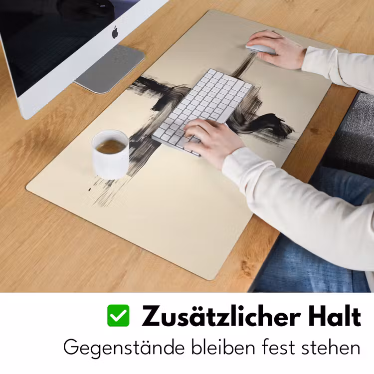 Golven - Penseelstreken - Beige - Minimalistisch Muismat XXL klein -ysfeer3_duits